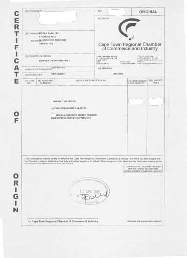 Hoodia Certificate of Origin