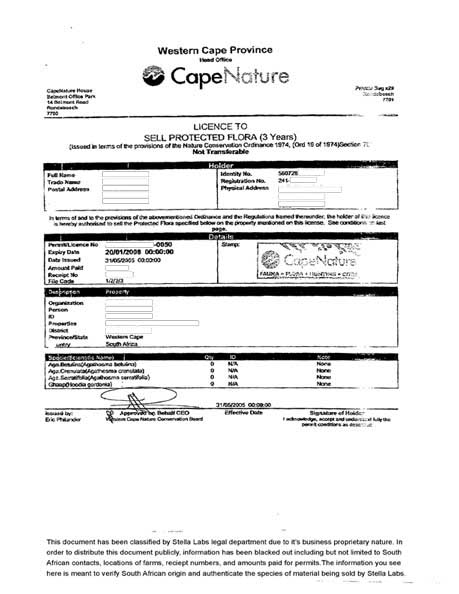 Hoodia Export License